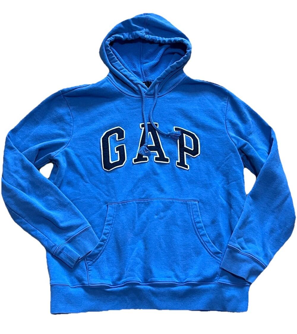 Vintage GAP Hoodie Sweatshirt Men’s Size Small Blue Pullover Y2K Spell Out